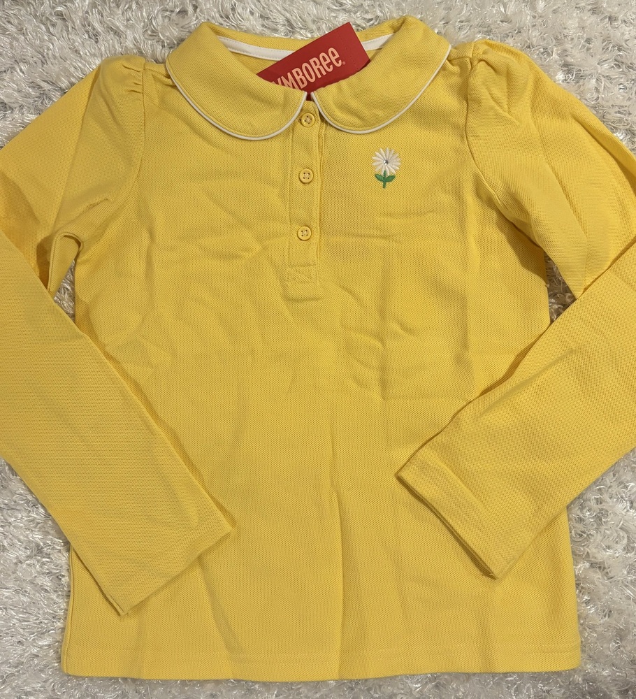 NWT Gymboree Daisy Days Yellow Piped Polo Flower Rhinestone Shirt 9